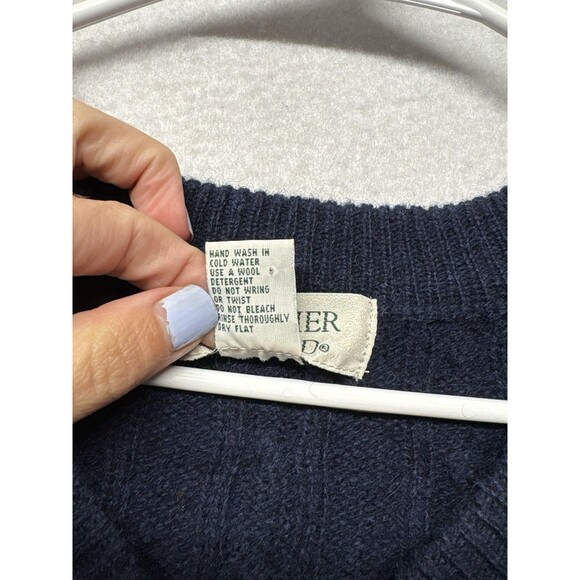 VTG Heather & Tweed Sweater Mens XXL Navy Blue Shetland Wool Cable Knit V Neck - Picture 3 of 4